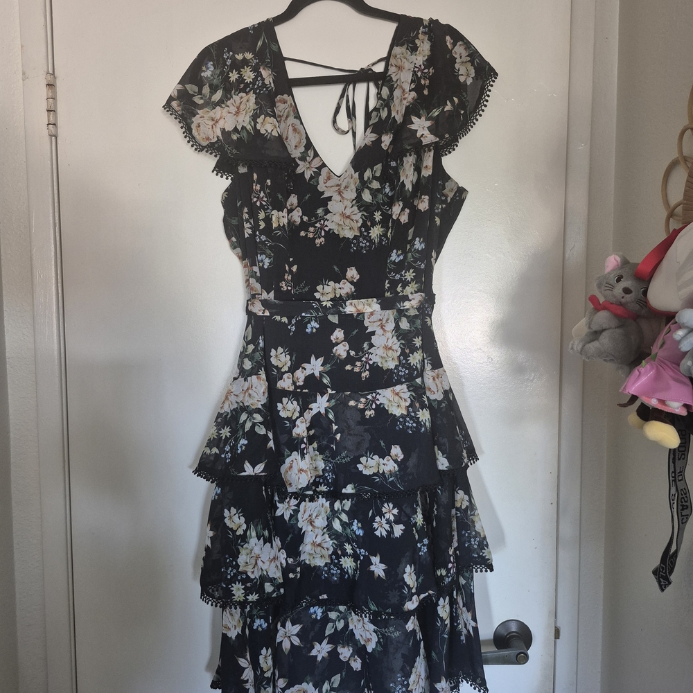 City Chic Black Floral Midi Dress